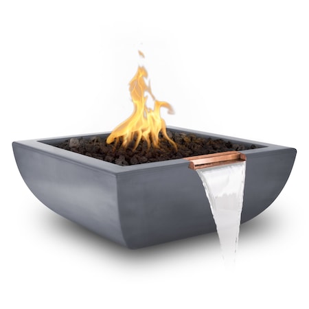 The Outdoor Plus 30 Square Avalon Fire & Water Bowl, GFRC Concrete, Gray, Low Voltage Electronic Ignition, Natural Gas OPT-AVLFW30E12V-GRY-NG